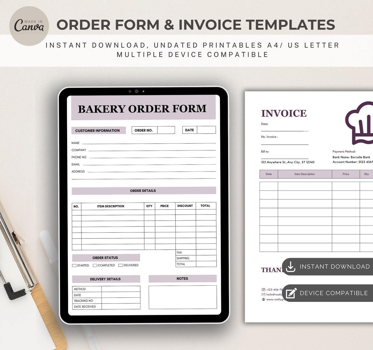 Bakery Order Forms and invoice Templates