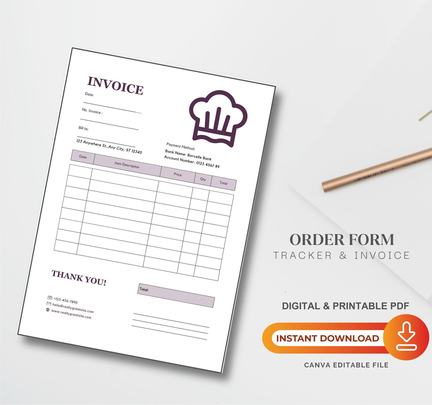 Bakery Order Forms and invoice Templates