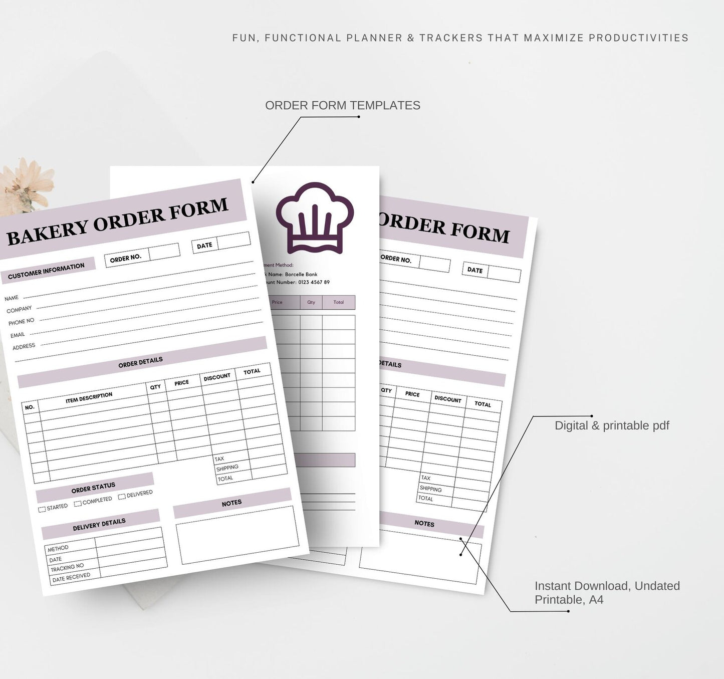 Bakery Order Forms and invoice Templates