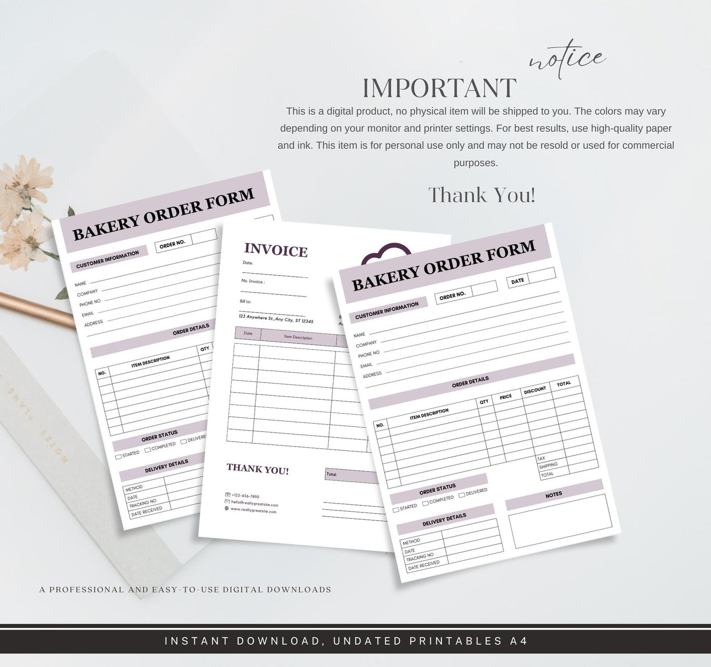 Bakery Order Forms and invoice Templates