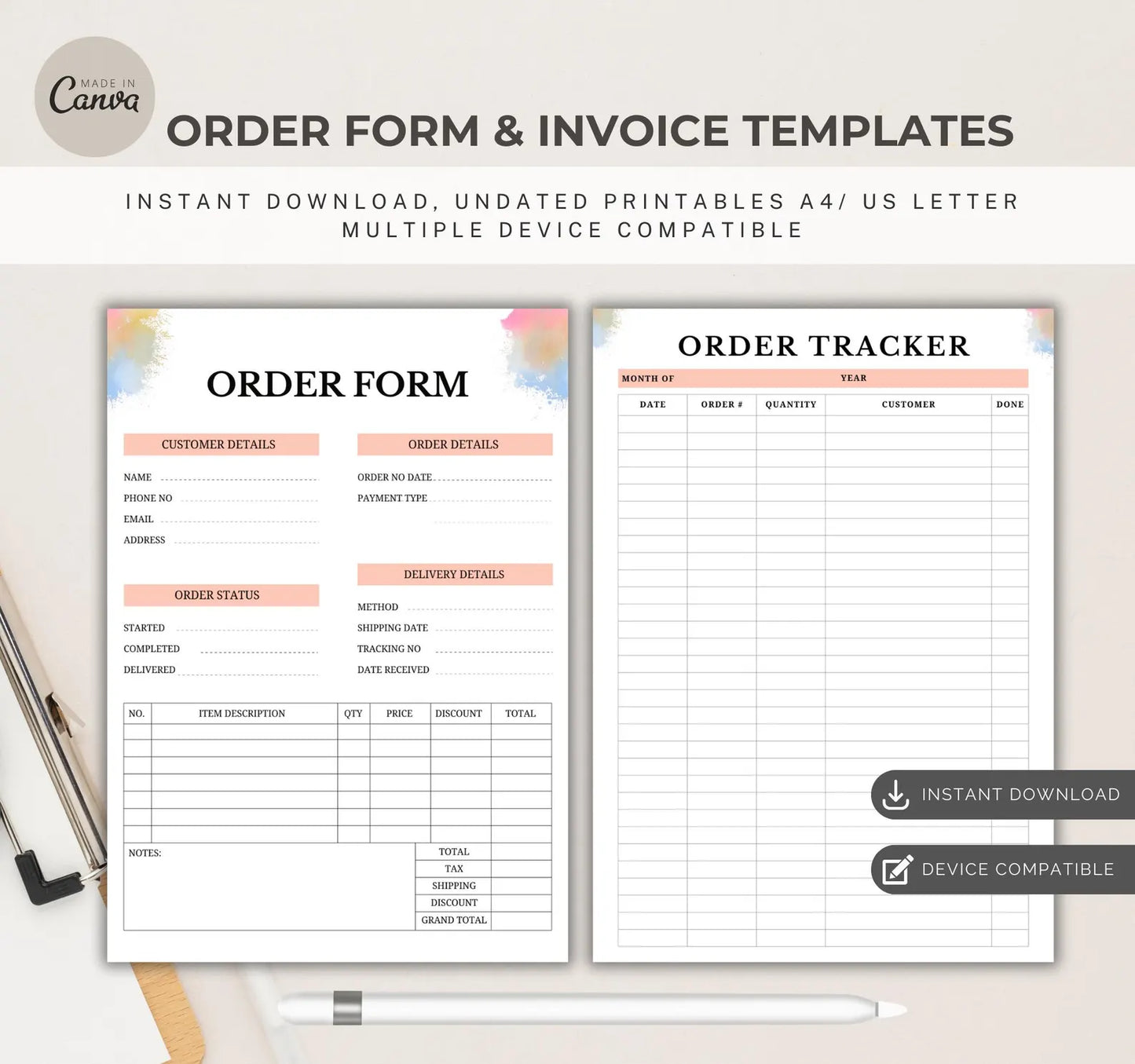 Beige Order form and Invoice Templates