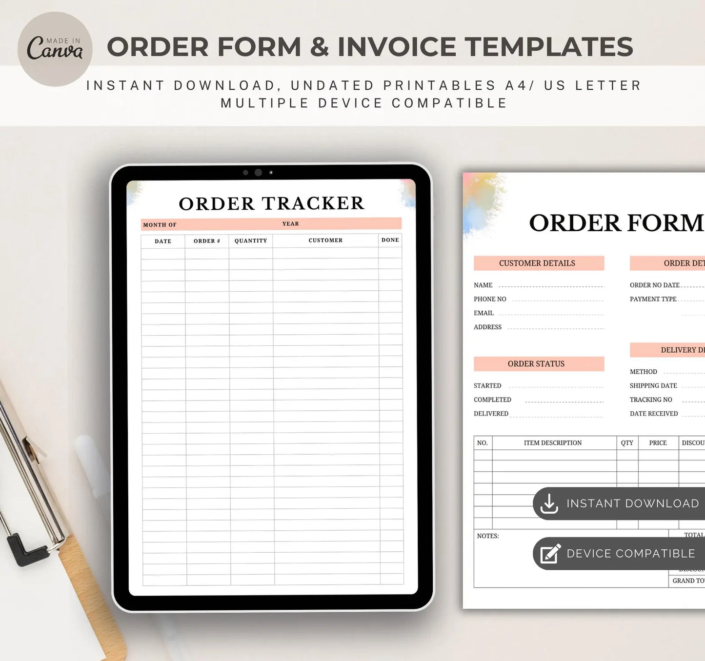 Beige Order form and Invoice Templates