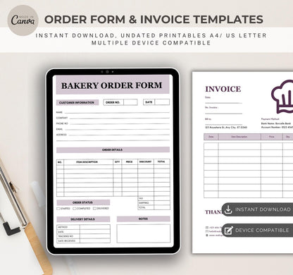 Bakery Order Forms and invoice Templates