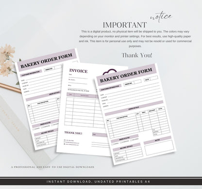 Bakery Order Forms and invoice Templates